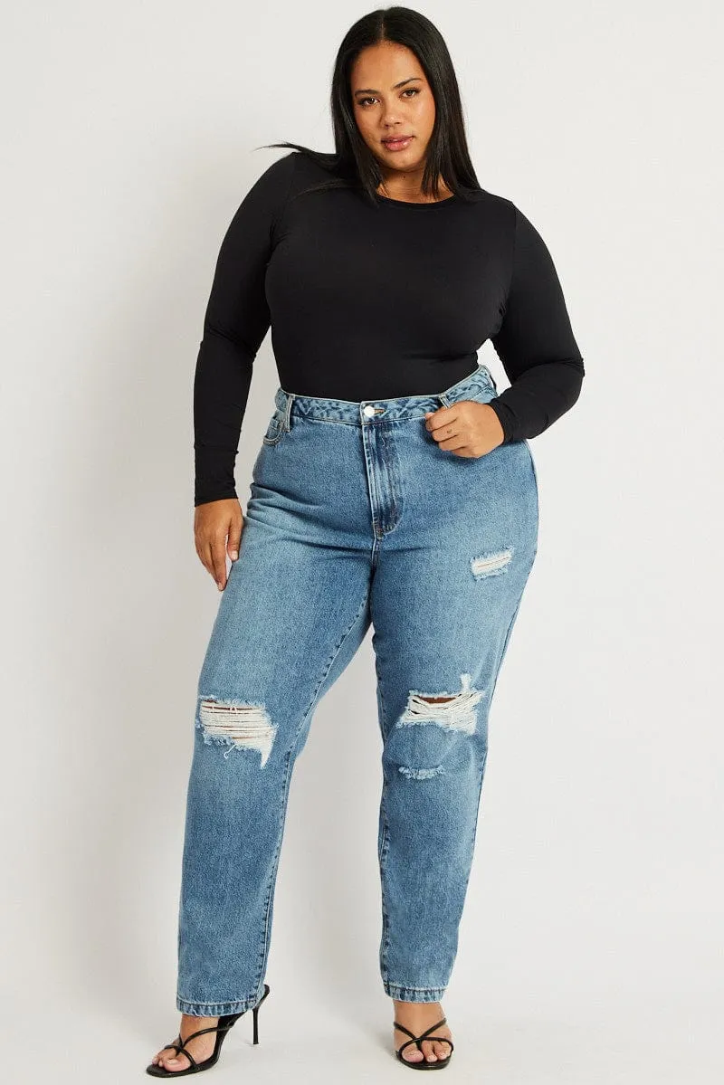 Minimal Wear Flexible Knee Panels Denim Wide Leg Jeans High Rise
