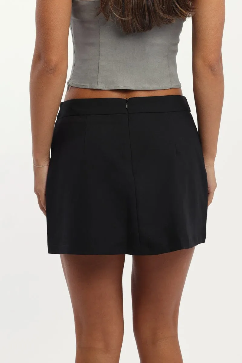 Simple Outfit color block Black Mini Skort High Rise Pocket Detail Tailored