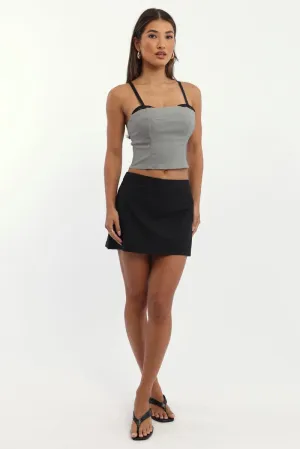 Black Mini Skort High Rise Pocket Detail Tailored Timeless Outfit Smooth Edging