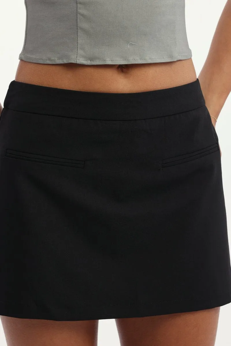 Senior Style Black Mini Skort High Rise Pocket Detail Tailored