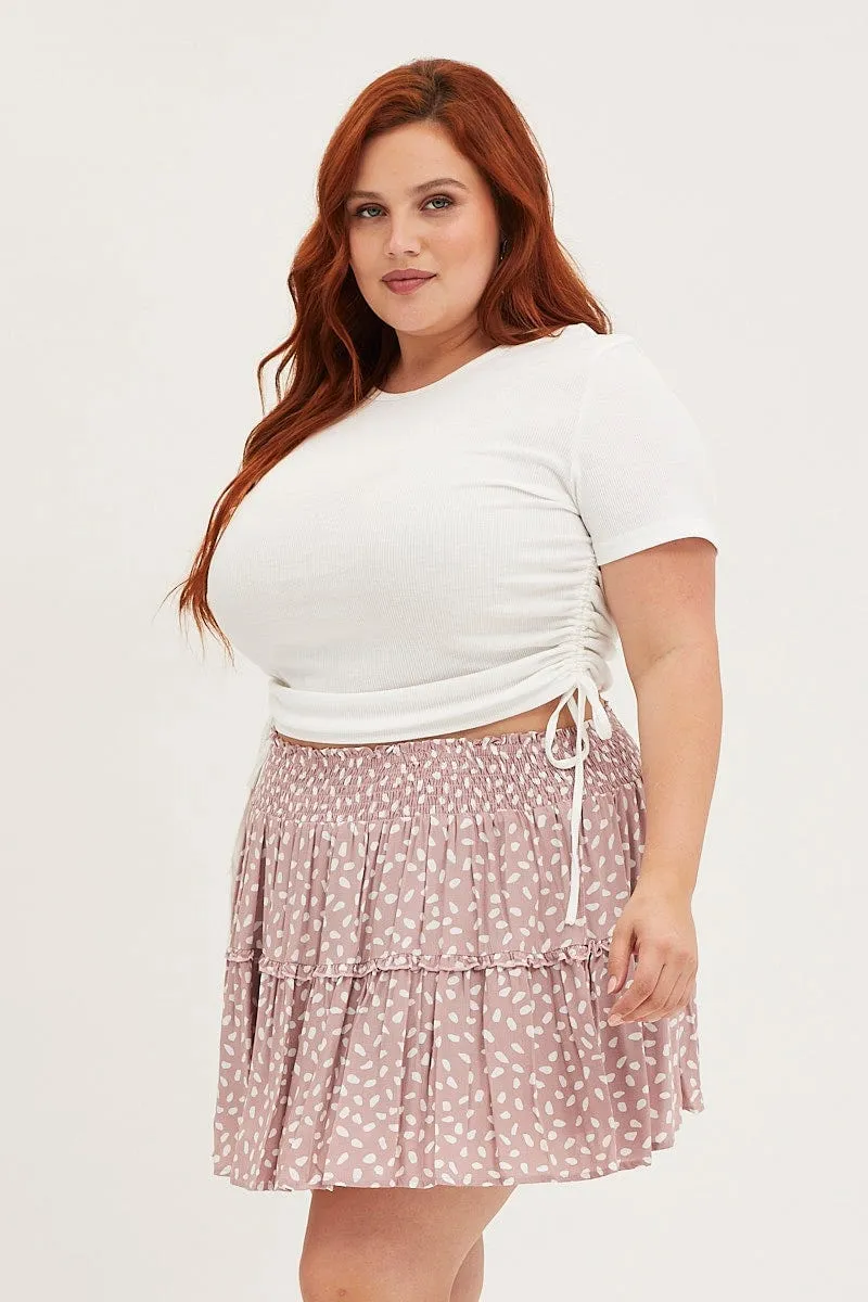 Classic Touch Geo Print Mini Skater Skirt Ruffle Hem