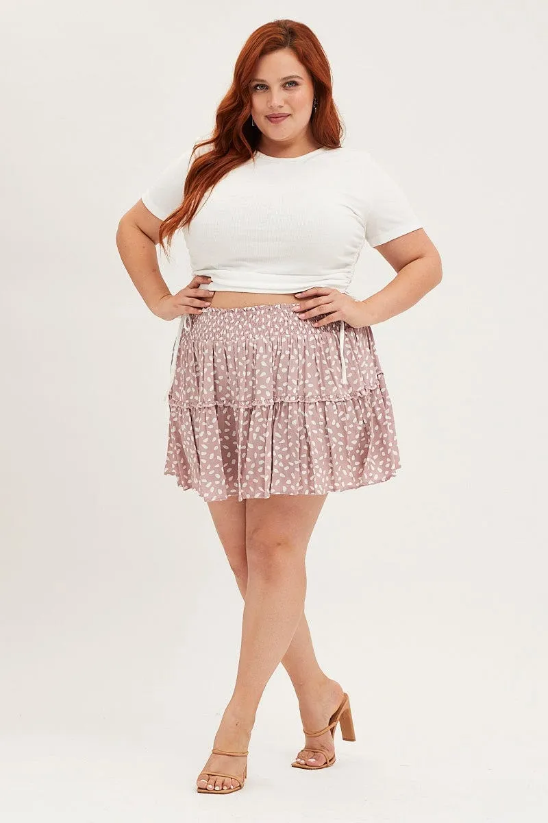 Timeless Wear Geo Print Mini Skater Skirt Ruffle Hem