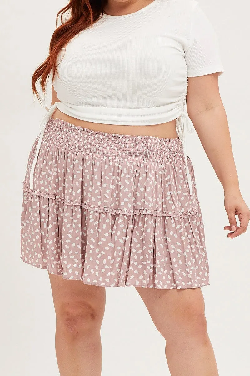 Geo Print Mini Skater Skirt Ruffle Hem Neat Mood