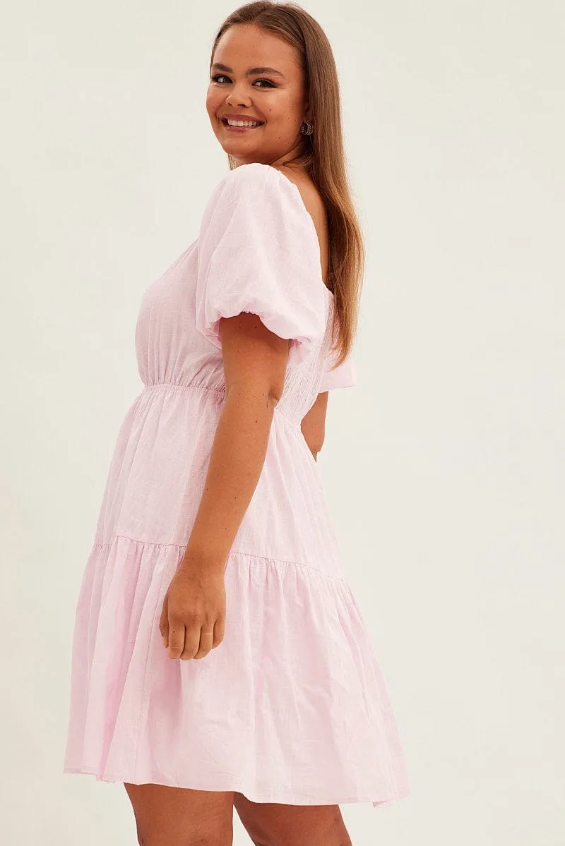 Style Beat Pink Mini Dress Short Sleeve Keyhole Cotton