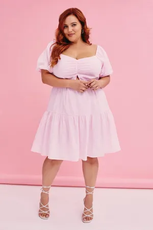 Pink Mini Dress Short Sleeve Keyhole Cotton Angle Look