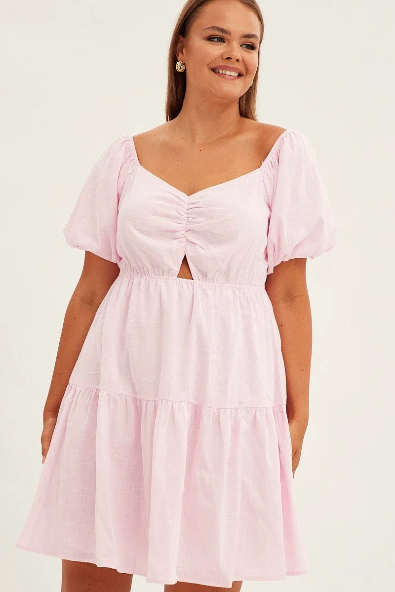 Pink Mini Dress Short Sleeve Keyhole Cotton Glow Edge