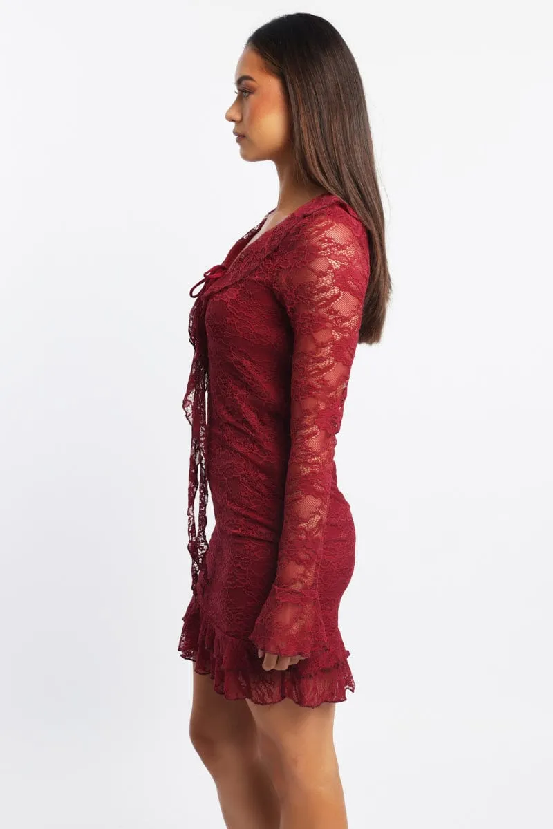 Red Bodycon Dress Mini Lace Urban Beat Cozy Fit