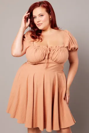 Heat Light Brown Corset Puff Sleeve Mini Dress