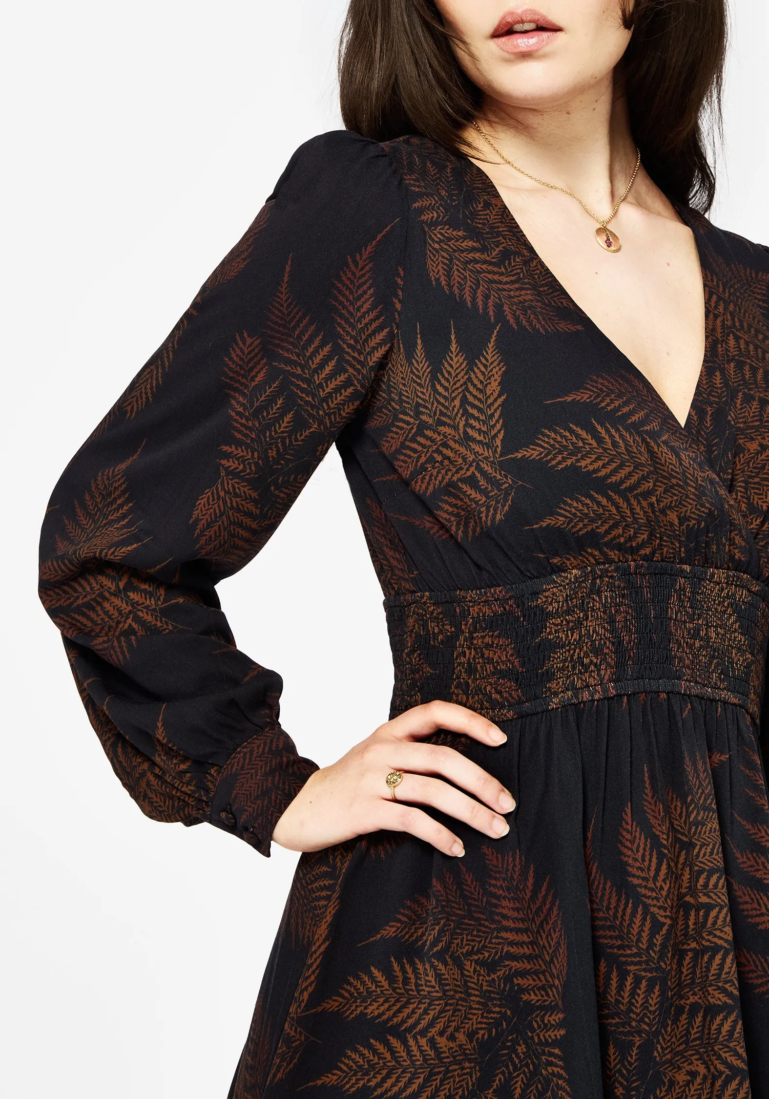 Ruin Fern Printed Mini Dress - Brown Chic Style Wear