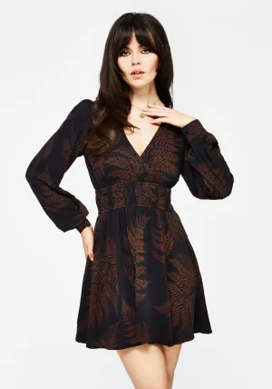 Day Wear Ruin Fern Printed Mini Dress - Brown