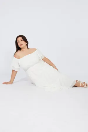 White Off Shoulder Layer Midi Dress Classy Appearance