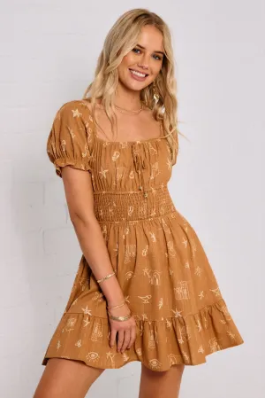 Brown Abstract Fit And Flare Dress Mini Hot Pop
