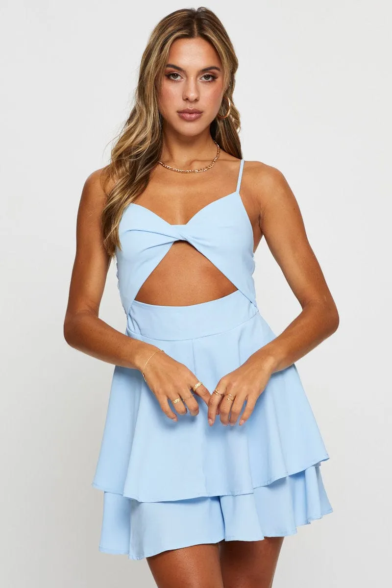 Blue Mini Dress Sleeveless Stylish mini with ruffles Trendy Fashion