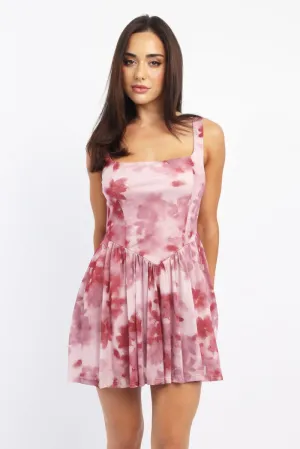 Light and breezy mini Pink Floral Fit And Flare Dress Mini