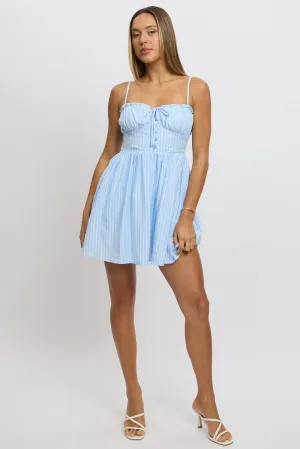 Blue Stripe Fit And Flare Dress Mini Relaxed Contour