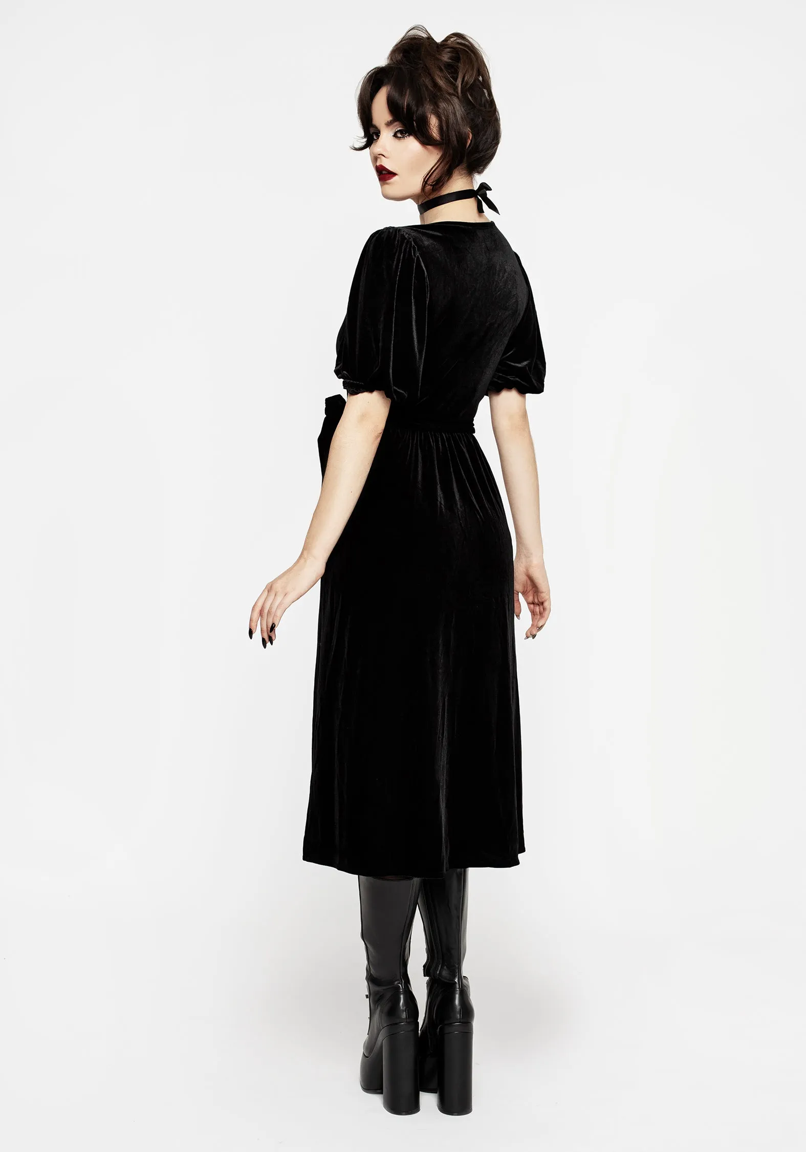 Polished Design Charming Fit Zarina Embroidered Midi Wrap Dress - Black