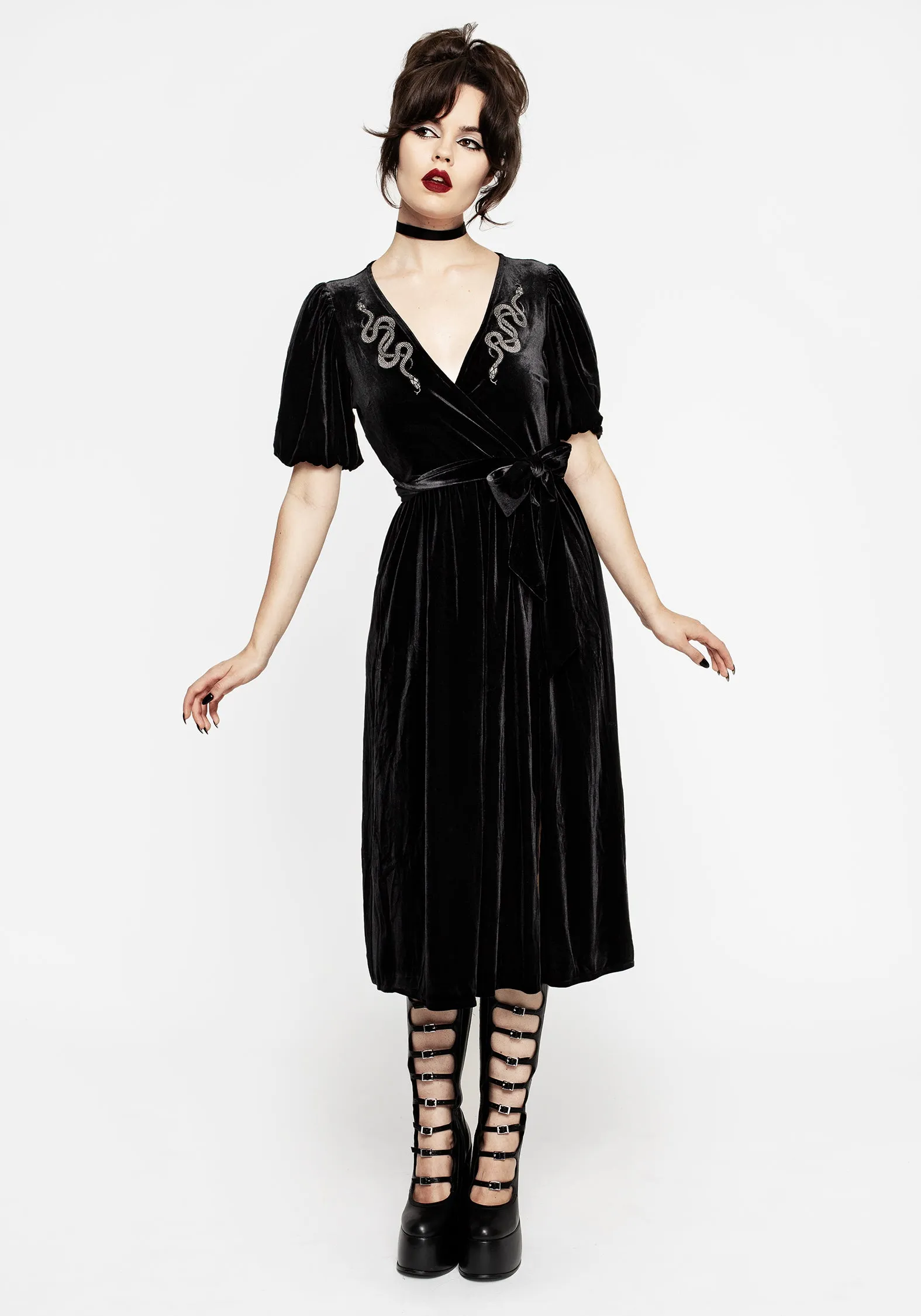 Zarina Embroidered Midi Wrap Dress - Black Star Rise
