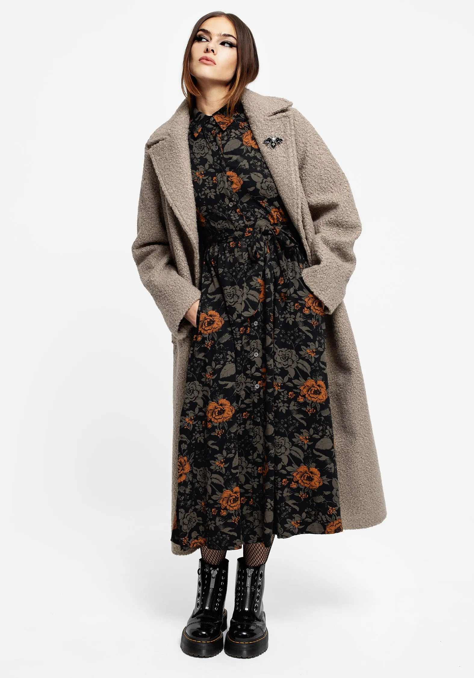 Mortify Floral Print Midi Shirt Dress Travel Light Winter Snow