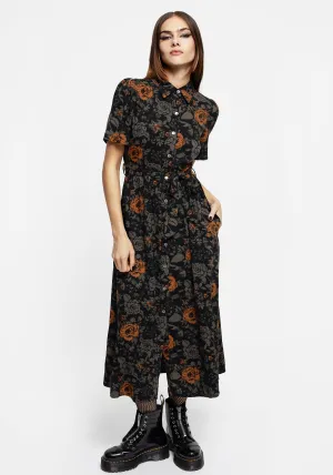 Brunch Ready Mortify Floral Print Midi Shirt Dress