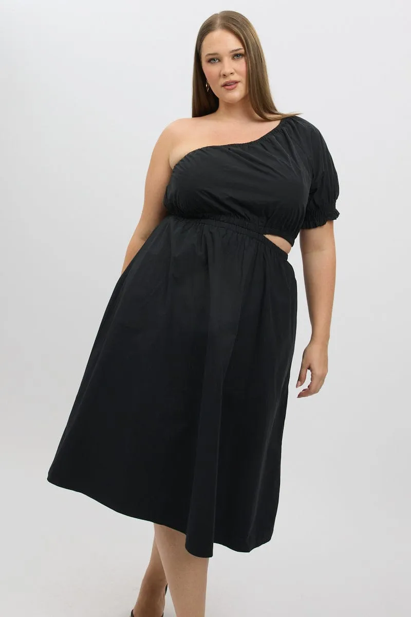 Black Cotton Poplin One Sleeve Dress Smart Design