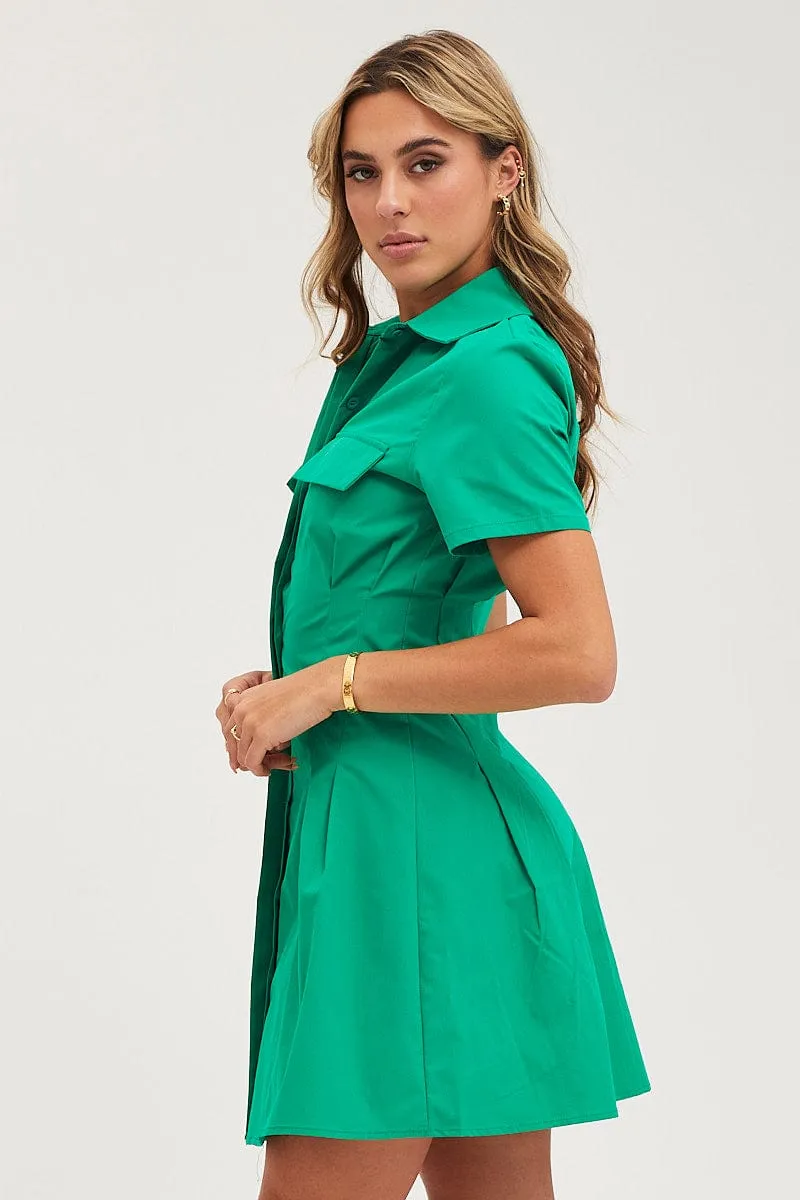 Green Shirt Dress Short Sleeve Mini summer shorts