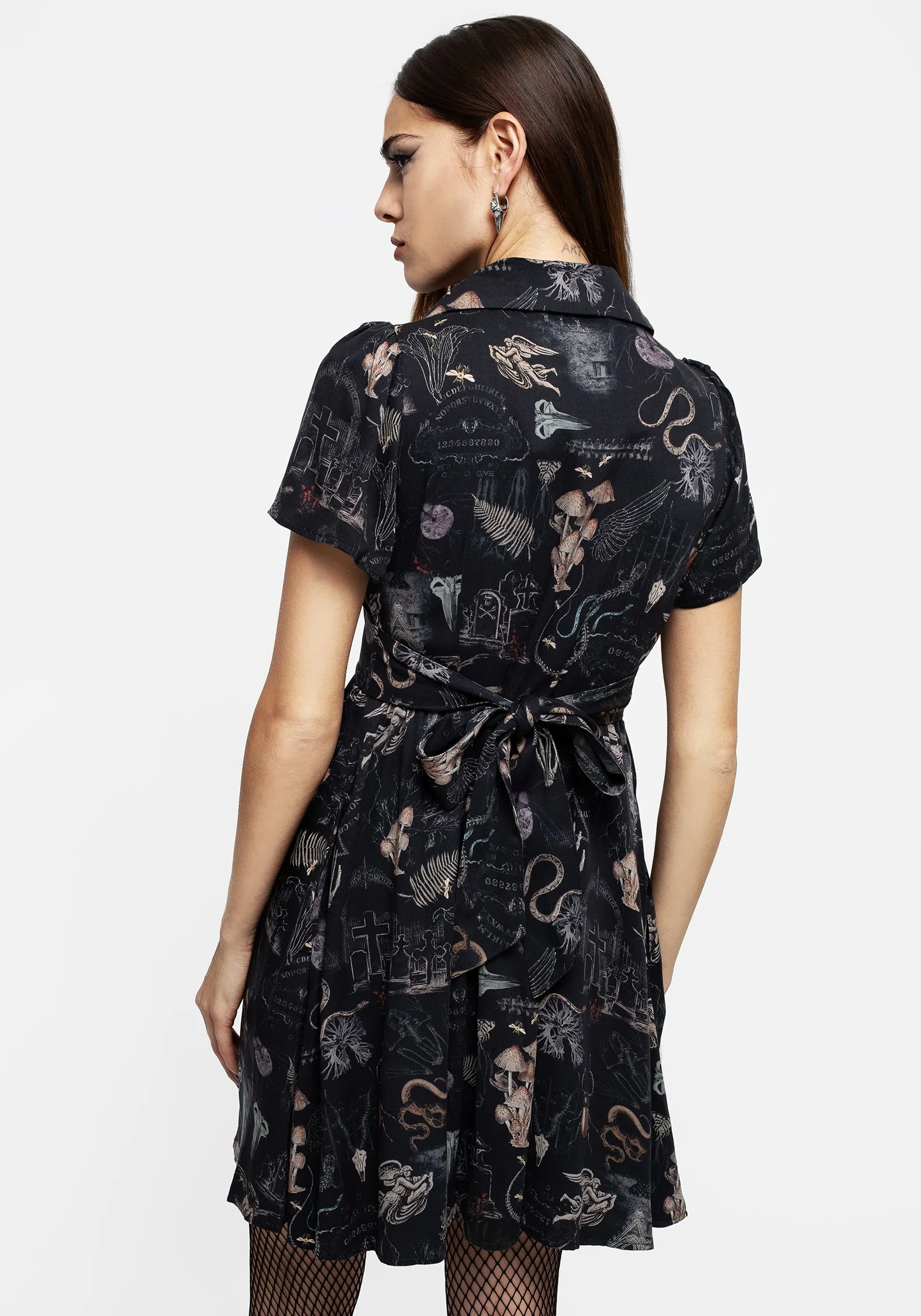 Timeless Design Adaptive Sizing System Maudeline Victoriana Print Eco-Viscose Mini Shirt Dress