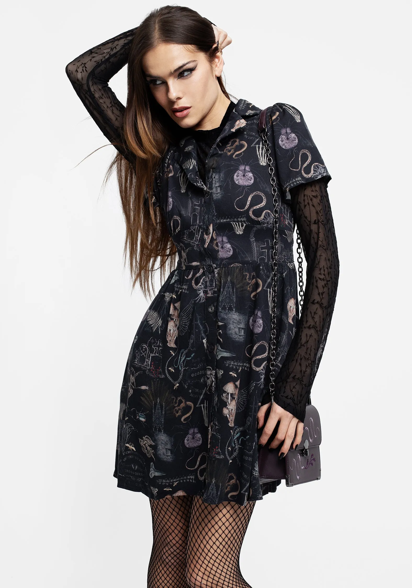 Maudeline Victoriana Print Eco-Viscose Mini Shirt Dress Look Hot