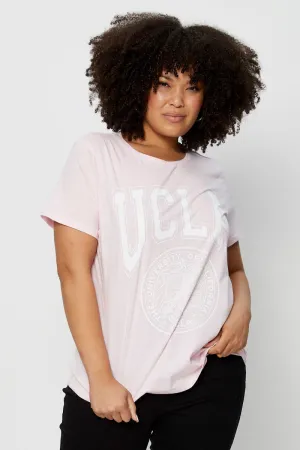Pink Graphic T-shirt Collegiate Short Sleeve Cotton Sporty Appeal