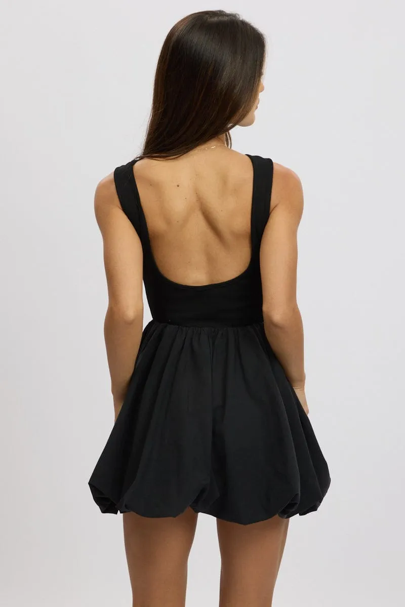Flowy Design Black Bubble Dress Mini