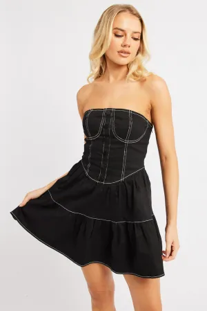 Black Fit And Flare Dress Mini Strapless Charming Silhouette Play Edge