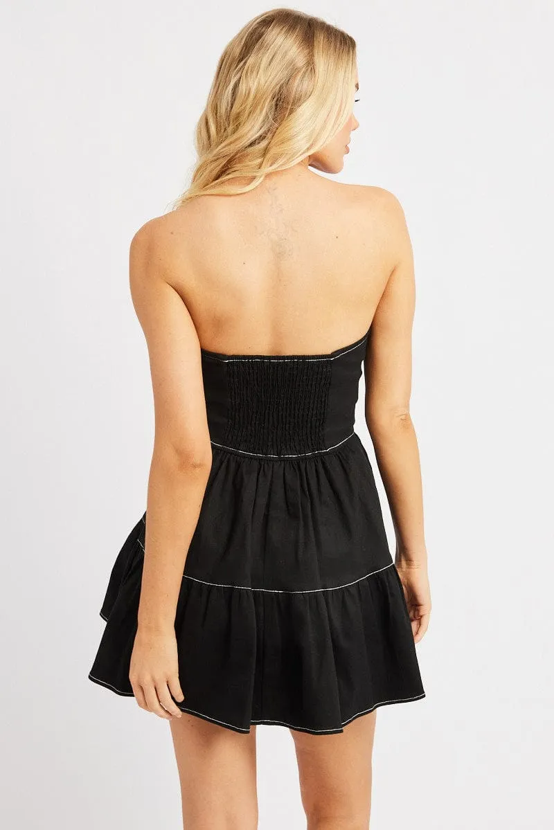 Black Fit And Flare Dress Mini Strapless Street Chic Stage Warm