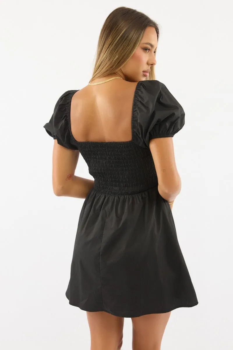 Black Mini Dress Ribbon Detail Timeless Look