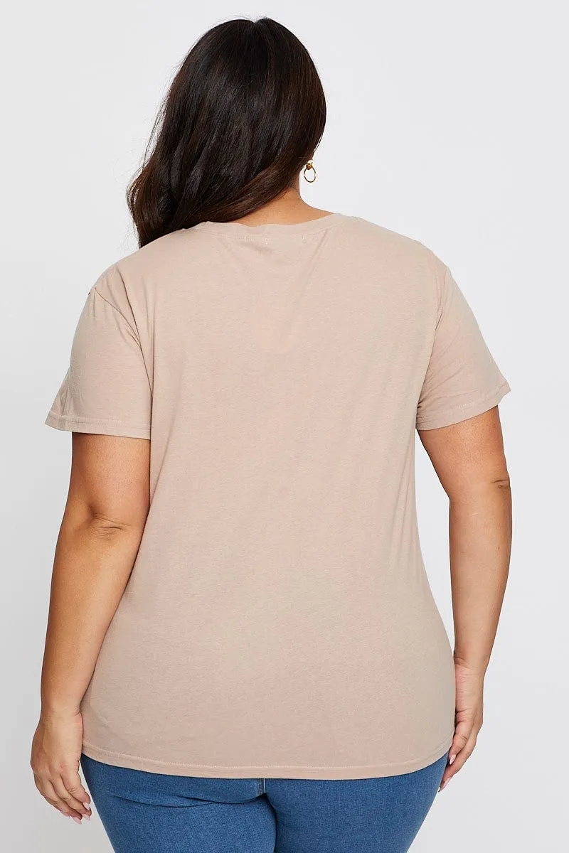 Brown Graphic T-shirt Palm Tree Short Sleeve Cotton QuickDryTechnology
