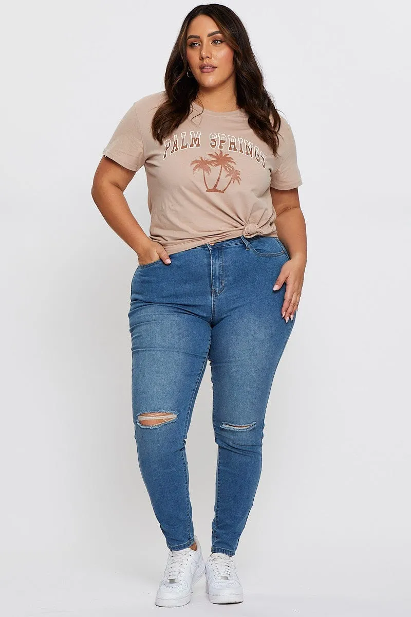 Brown Graphic T-shirt Palm Tree Short Sleeve Cotton Simple and Comfortable UltraSoftBrushedInterior