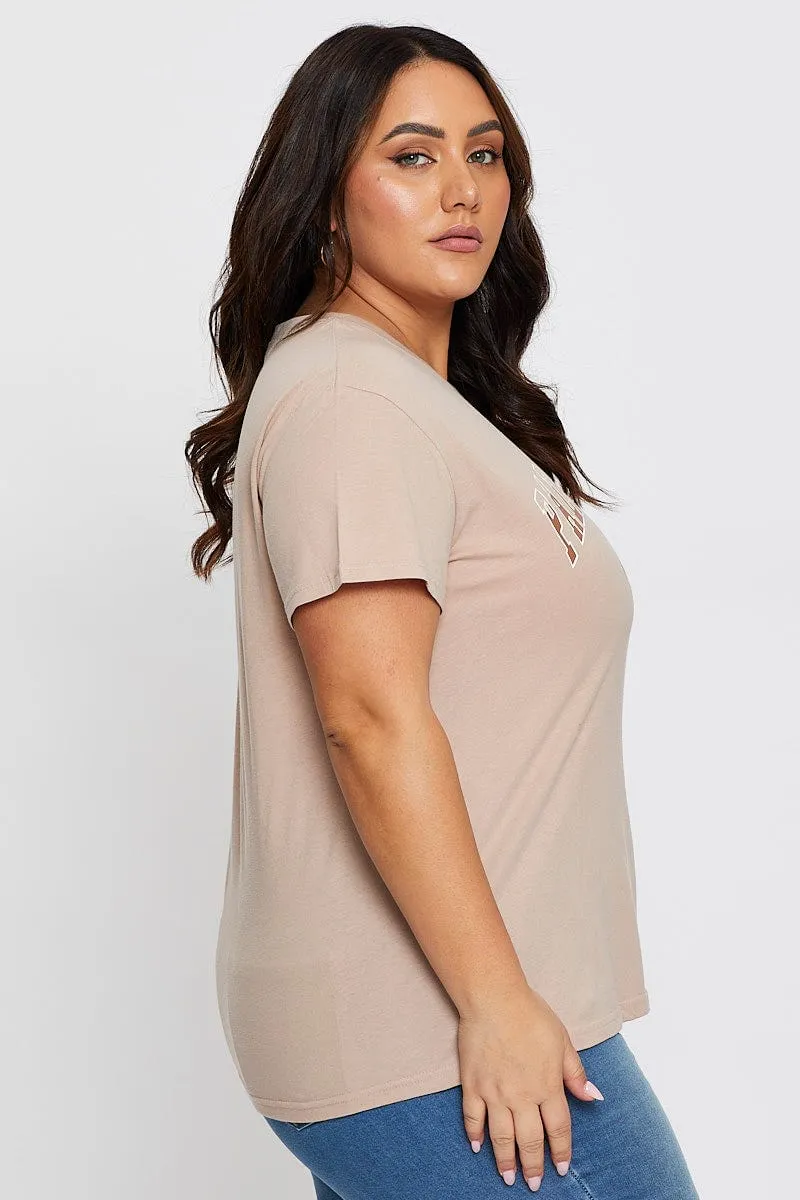 Brown Graphic T-shirt Palm Tree Short Sleeve Cotton Oversized Fit