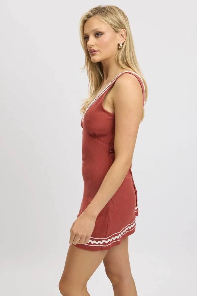 Brown Mini Dress V-Neck Sleeveless Secure Closure Comfortable party dress