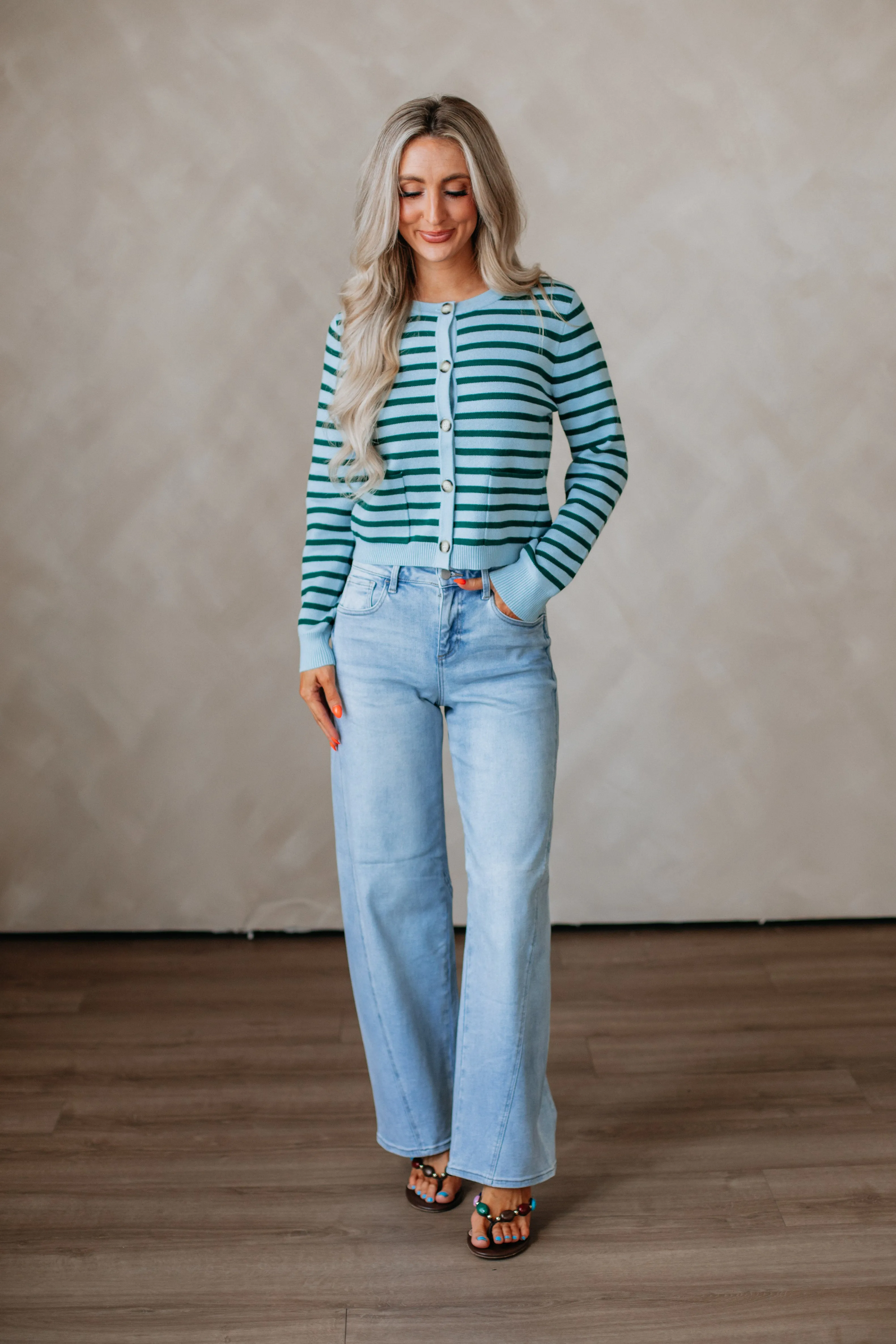Coralie Striped Cardigan Luxury Fiber Blend Breathable Textured Fabric