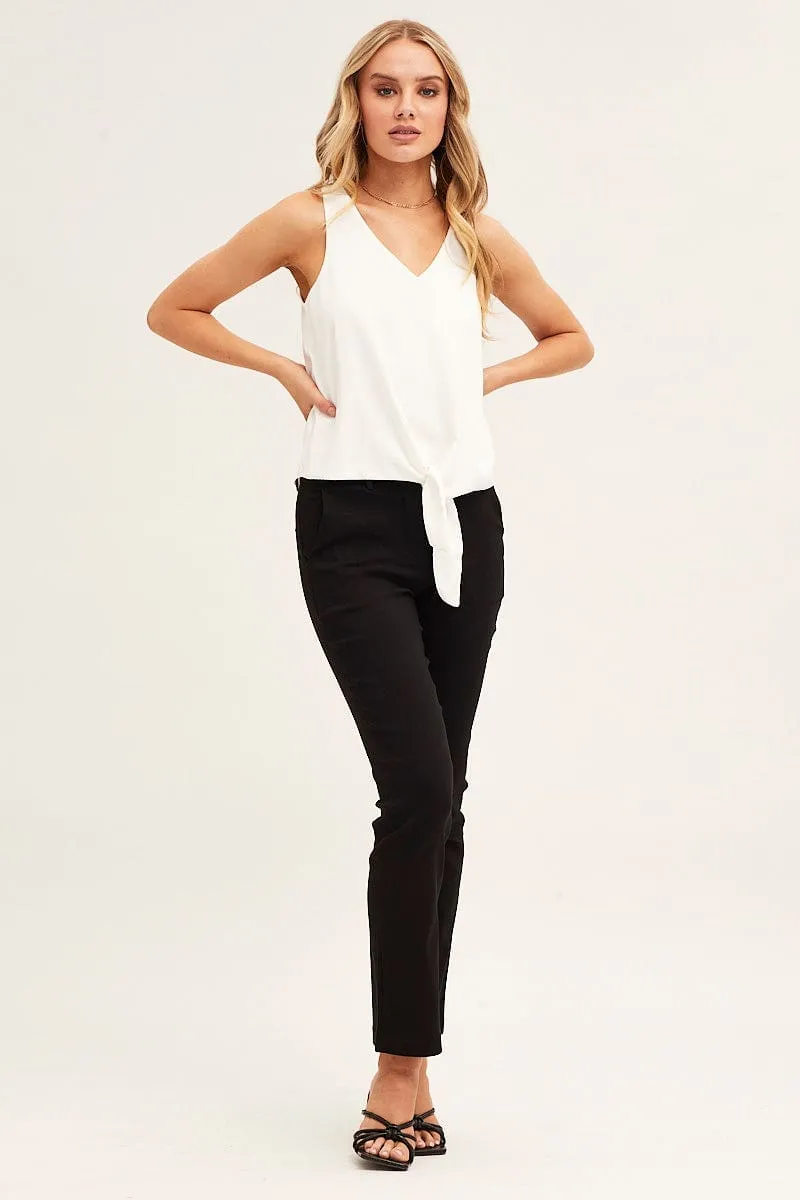 White Sleeveless Tie Front Tank Top Data Mode