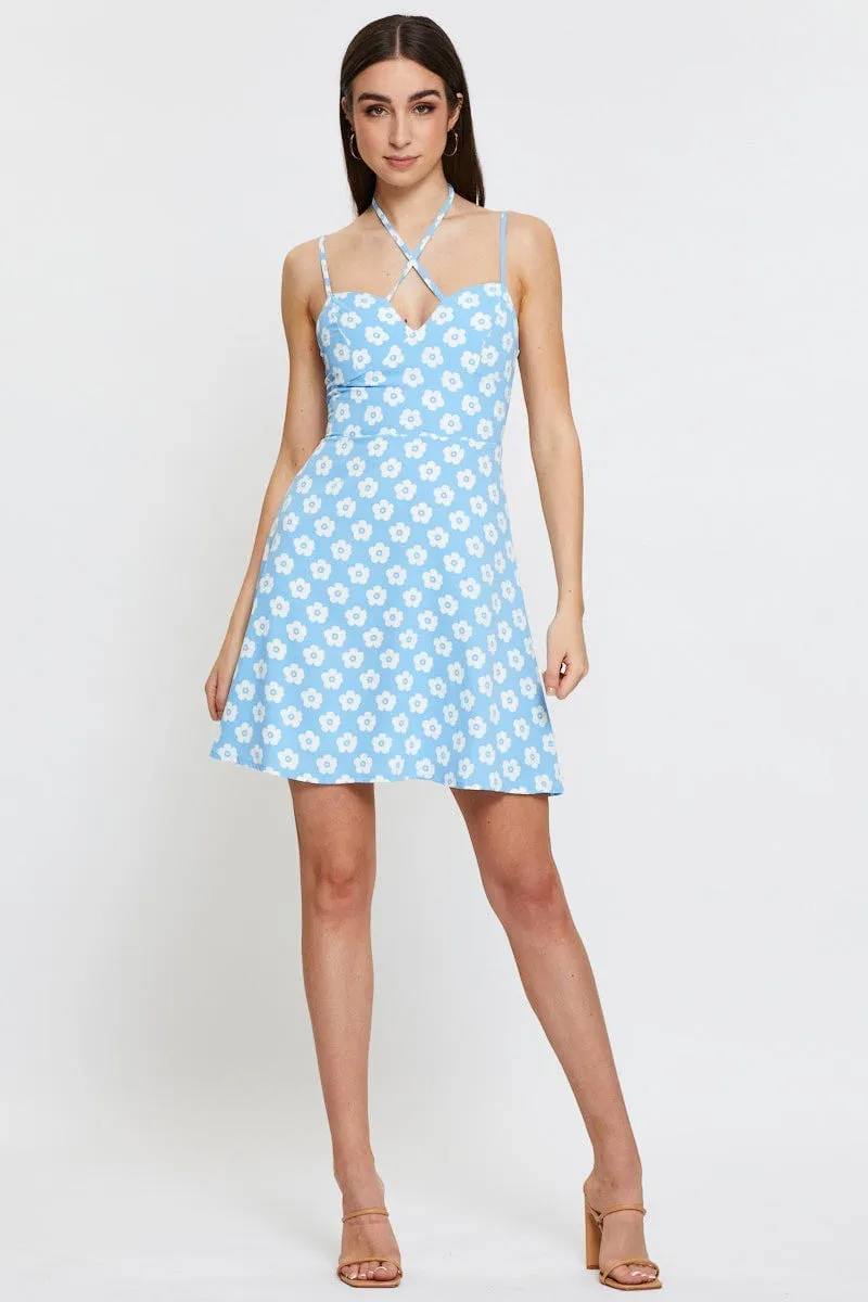 Floral Print Mini Dress Sleeveless Urban Style Wear