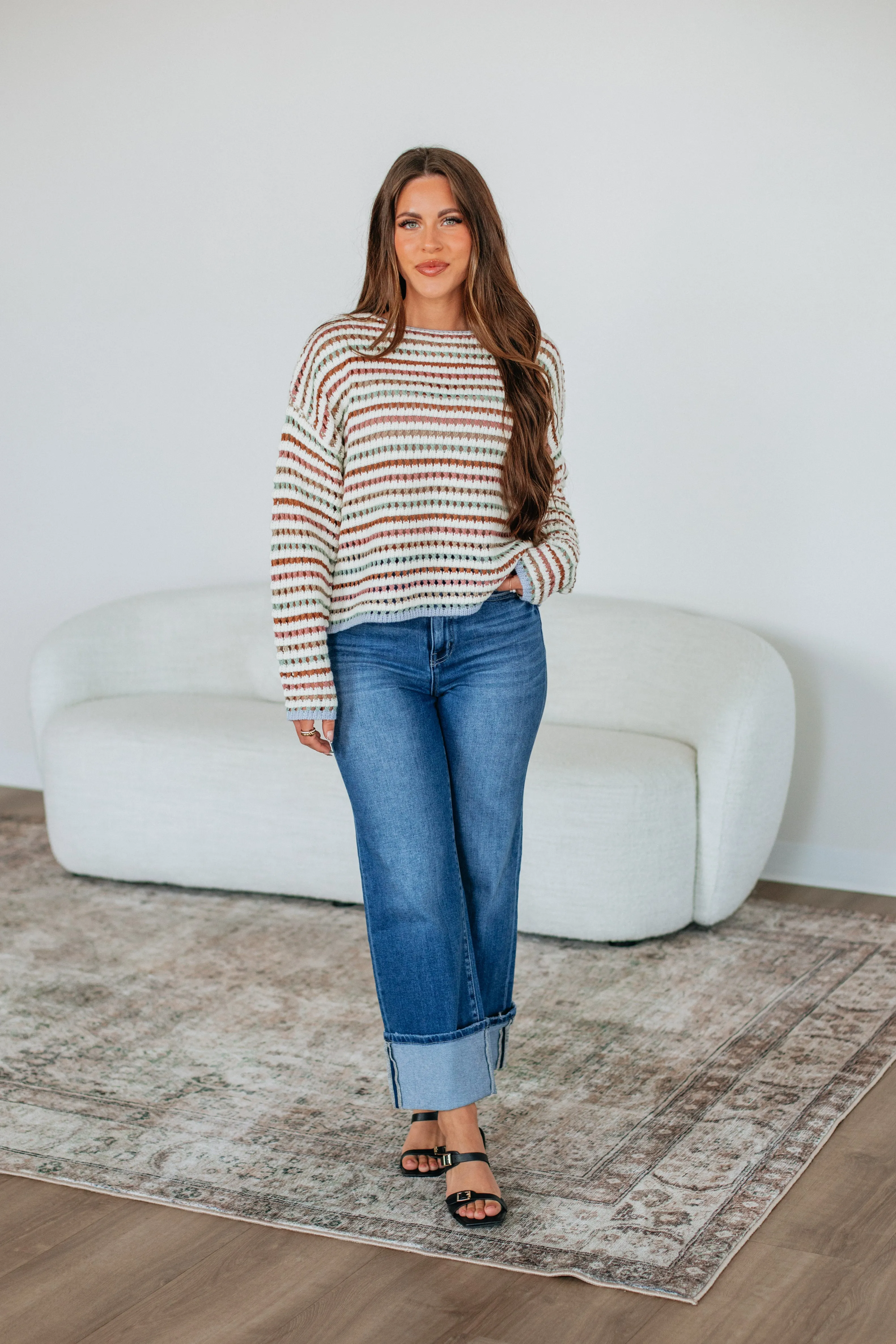 Inez Striped Sweater Breathable Layer Comfortable Knit