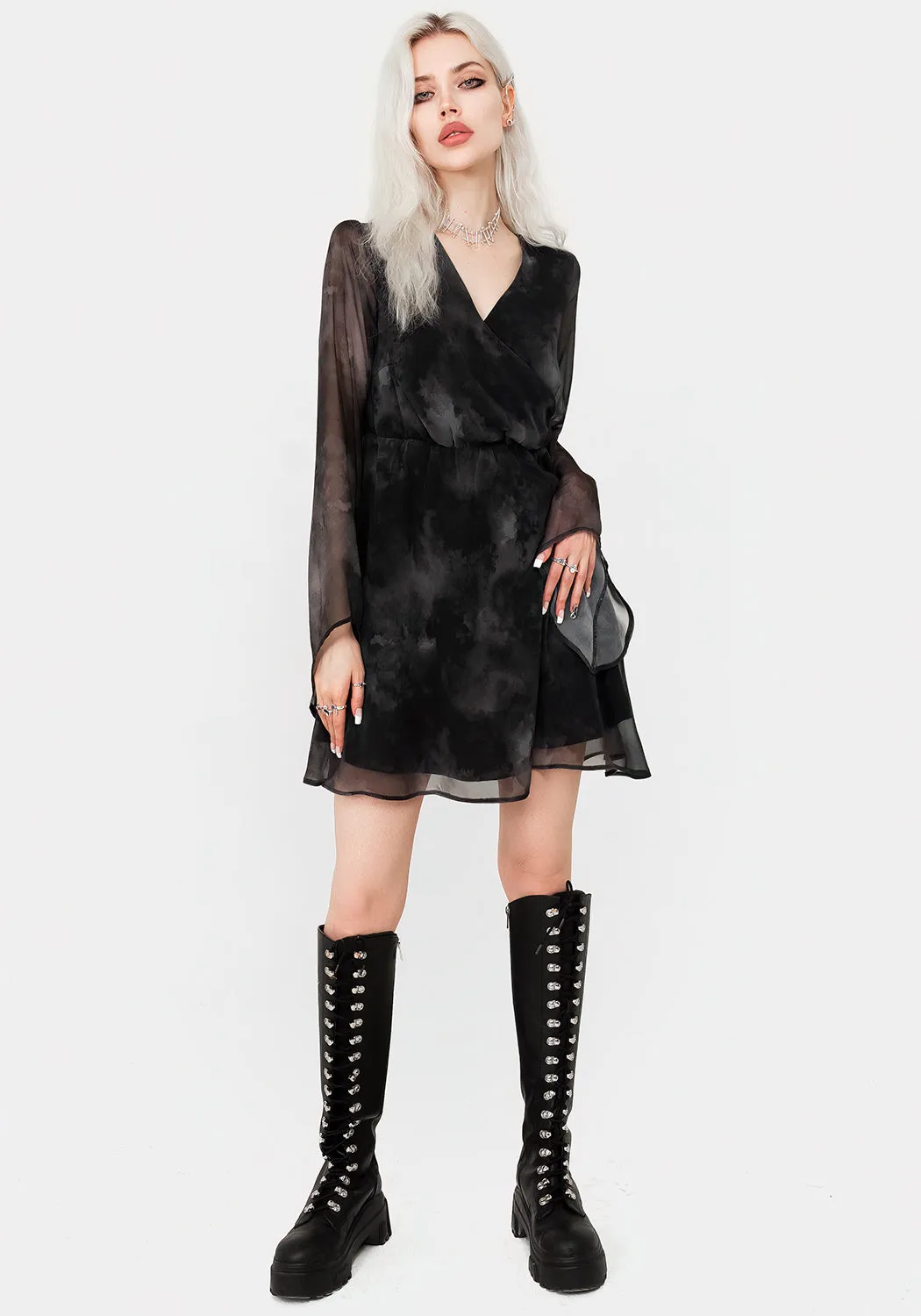 Tempest Flared Sleeve Mini Dress Heat Glow