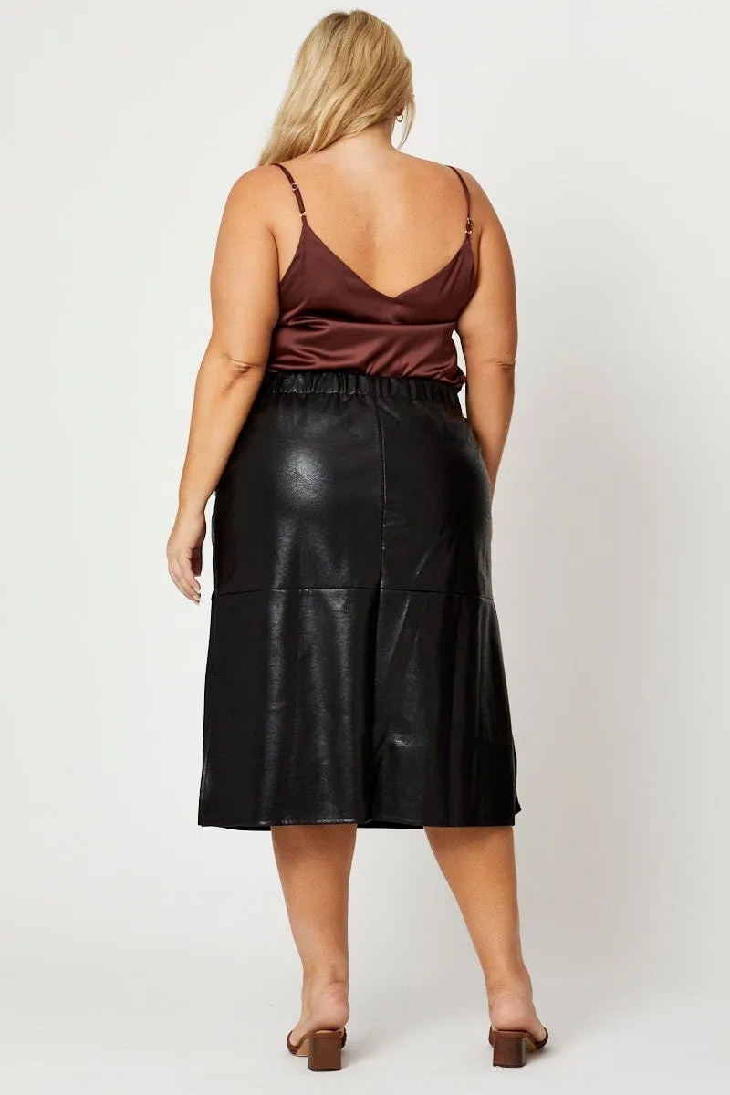 Media Feature Black Midi Skirt Faux Leather