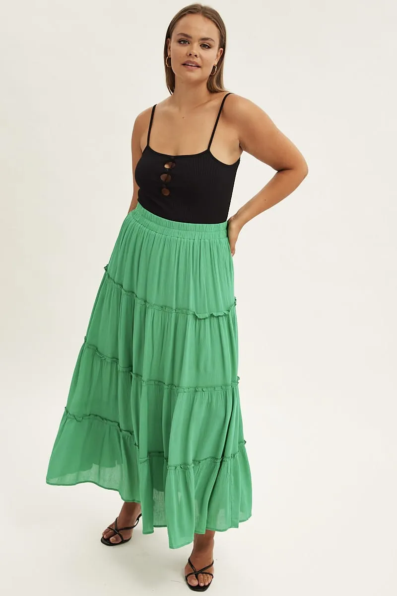 Green Tiered Maxi Skirt City Style