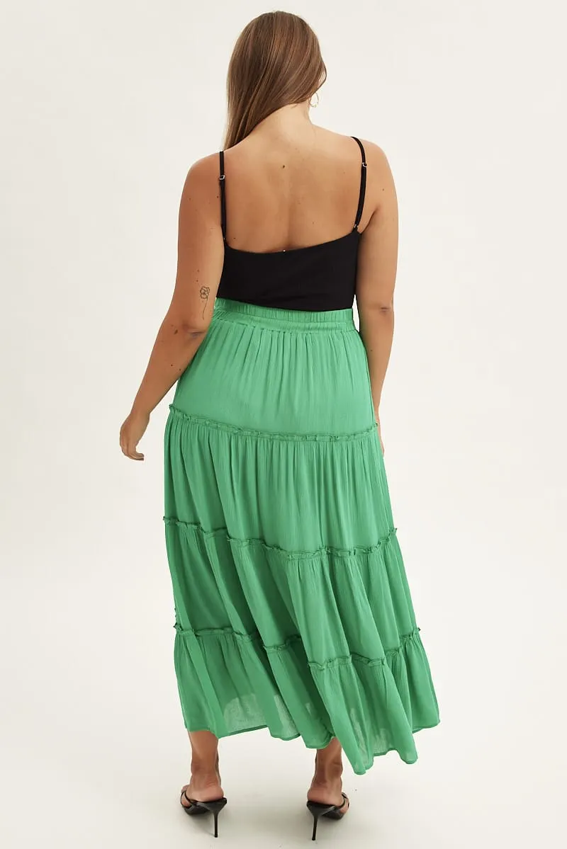Stylish Vibe Easy Movement Green Tiered Maxi Skirt