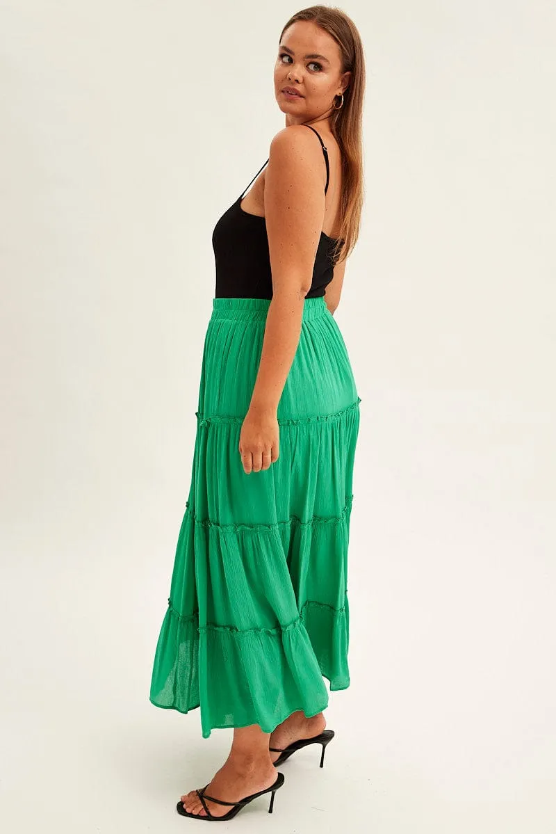 Green Tiered Maxi Skirt Influencer Style Relaxed Style