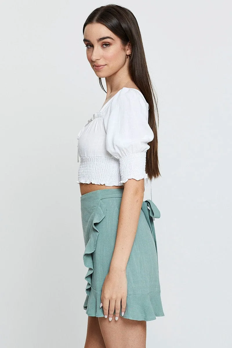 Weekend Ready Green Wrap Skirt Mini High Rise