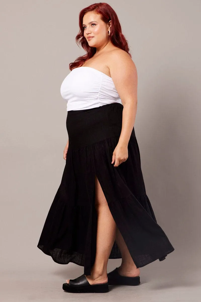 Light Comfort Black Maxi Skirt Linen Blend Split