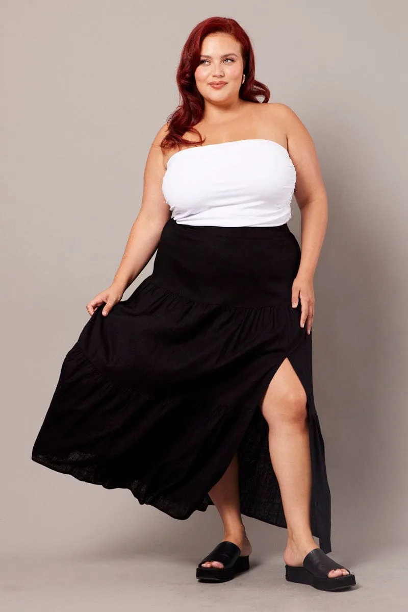 Black Maxi Skirt Linen Blend Split Outfit Mood Stretchy