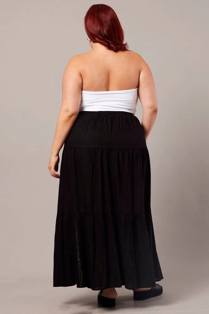 All Day Look Clean Mood Black Maxi Skirt Linen Blend Split