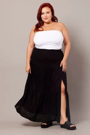 Street Attire Stylish Finish Black Maxi Skirt Linen Blend Split